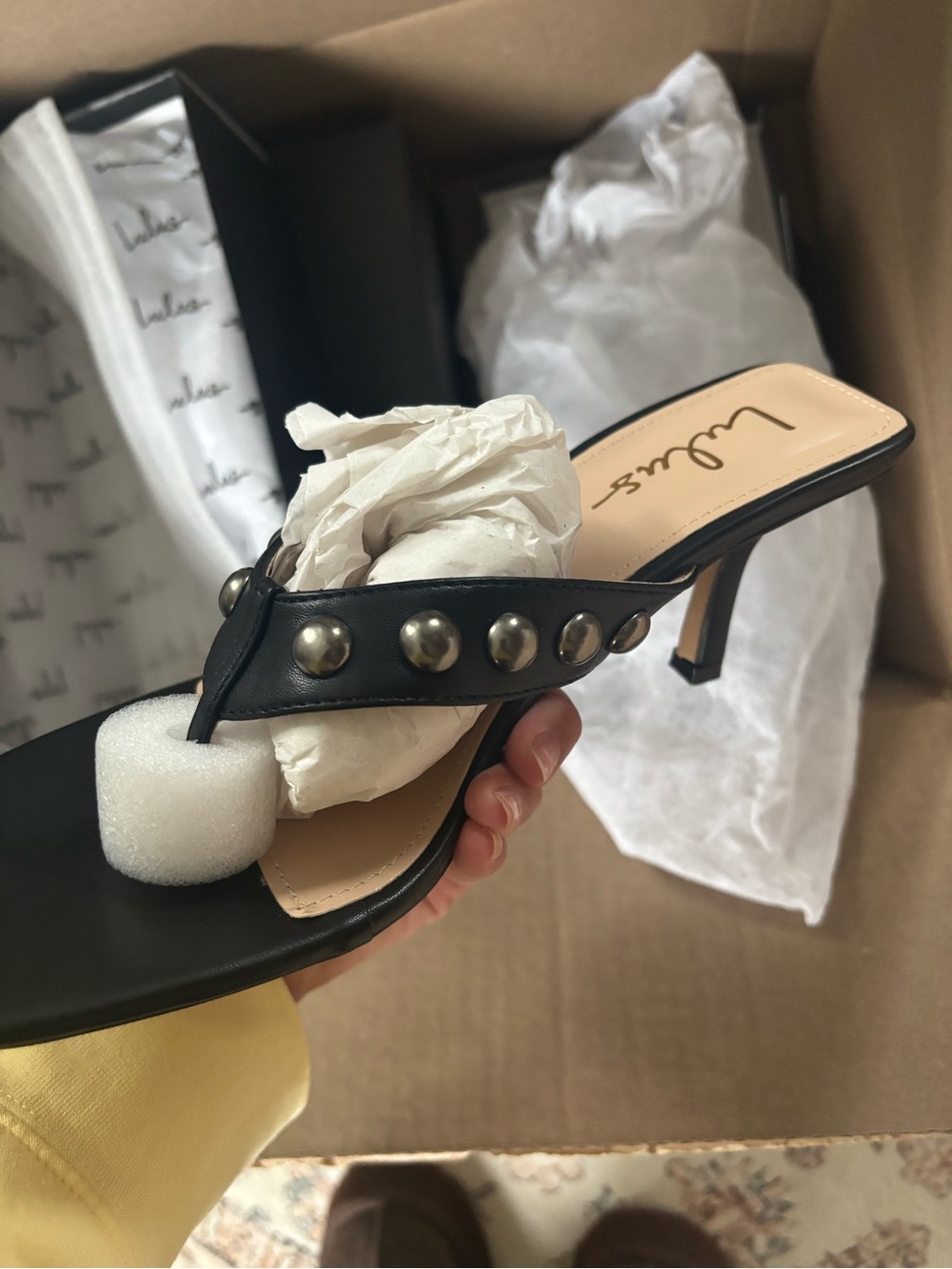 Elisabet Black Studded High Heel Thong Sandals - Picture 5 of 8